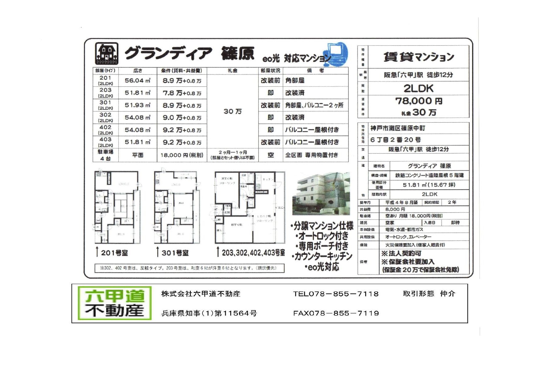 （終了）篠原中町６丁目のグランディア篠原です！！２０３