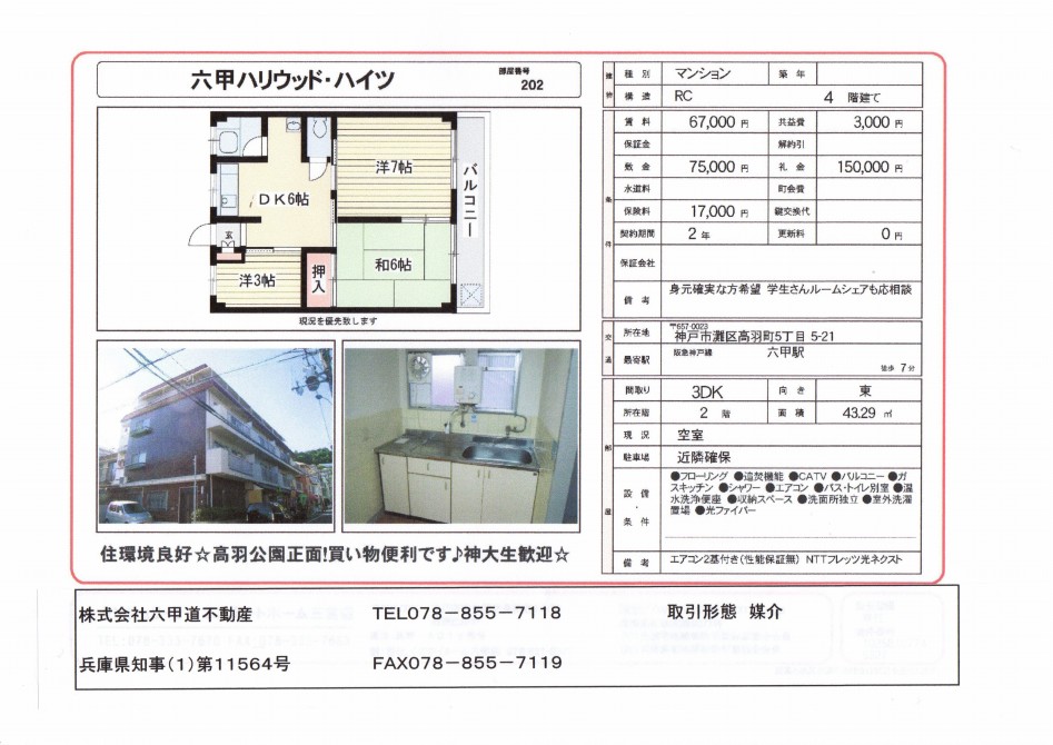 （終了）高羽町５丁目の六甲ハリウッド・ハイツです！！